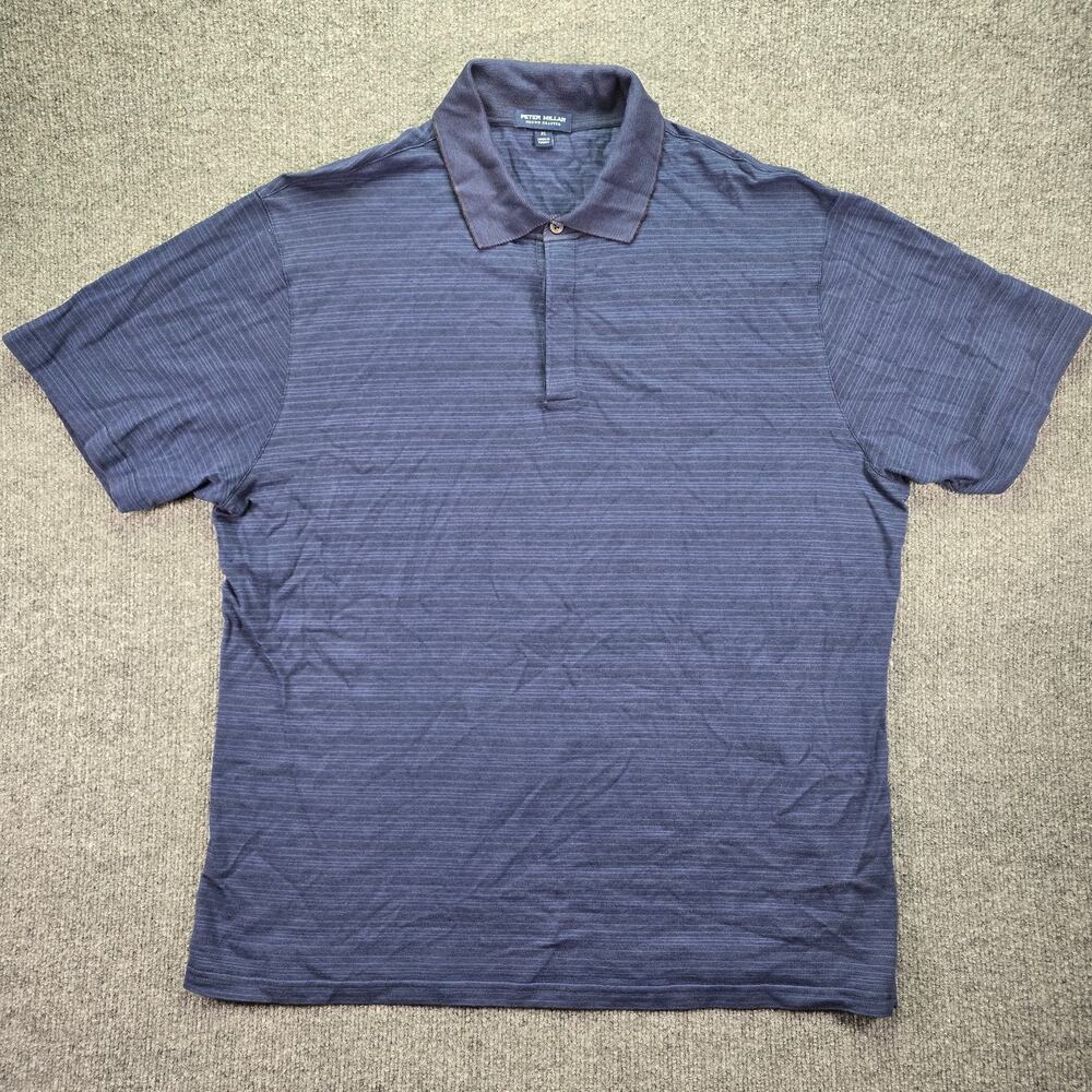 Peter Millar Crown Crafted Polo Shirt Mens XL Navy Striped Cotton Lyocell Blend